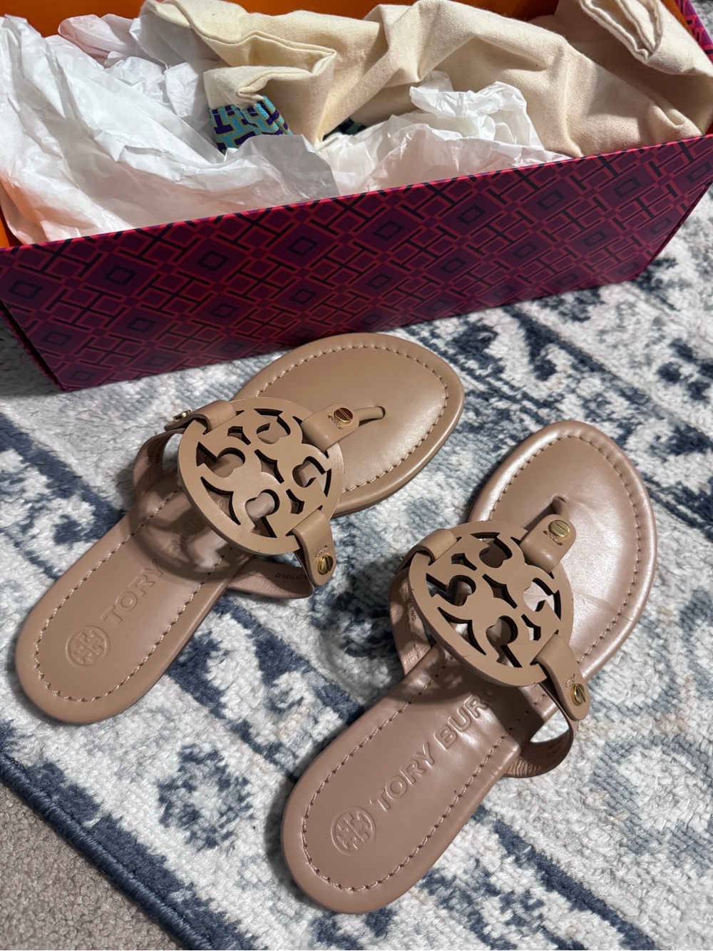 Tory Burch Miller Logo Leather Sandals in Taupe